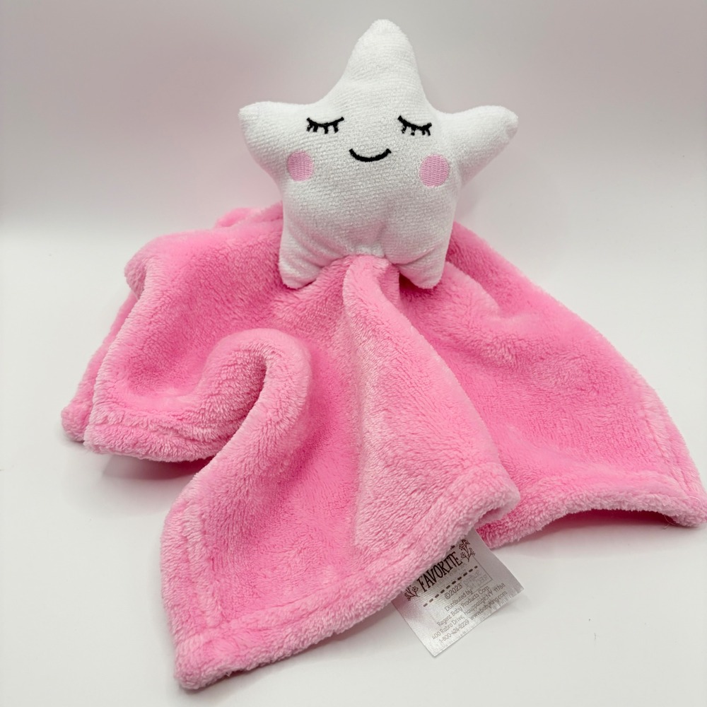 Le Bebe Favorite Pink Star Lovey Security Blanket Plush Baby Snuggle Soother